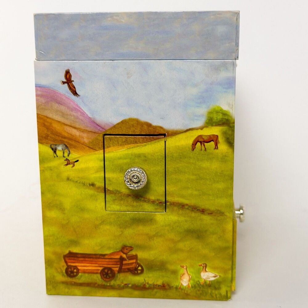 Vintage Enchantmint Horse Ranch Musical Jewelry Box w/ Drawers Mirror Farm Scene - Picture 10 of 12